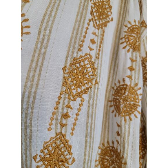 By Together Collection Faux Wrap Embroidered Blouse Top Gold White Size Small - Picture 6 of 10
